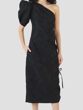 Rosie Assoulin Black One-Shoulder Puff-Sleeve Dress